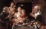 JORDAENS, Jacob As the Old Sang the Young Play Pipes dy oil on canvas